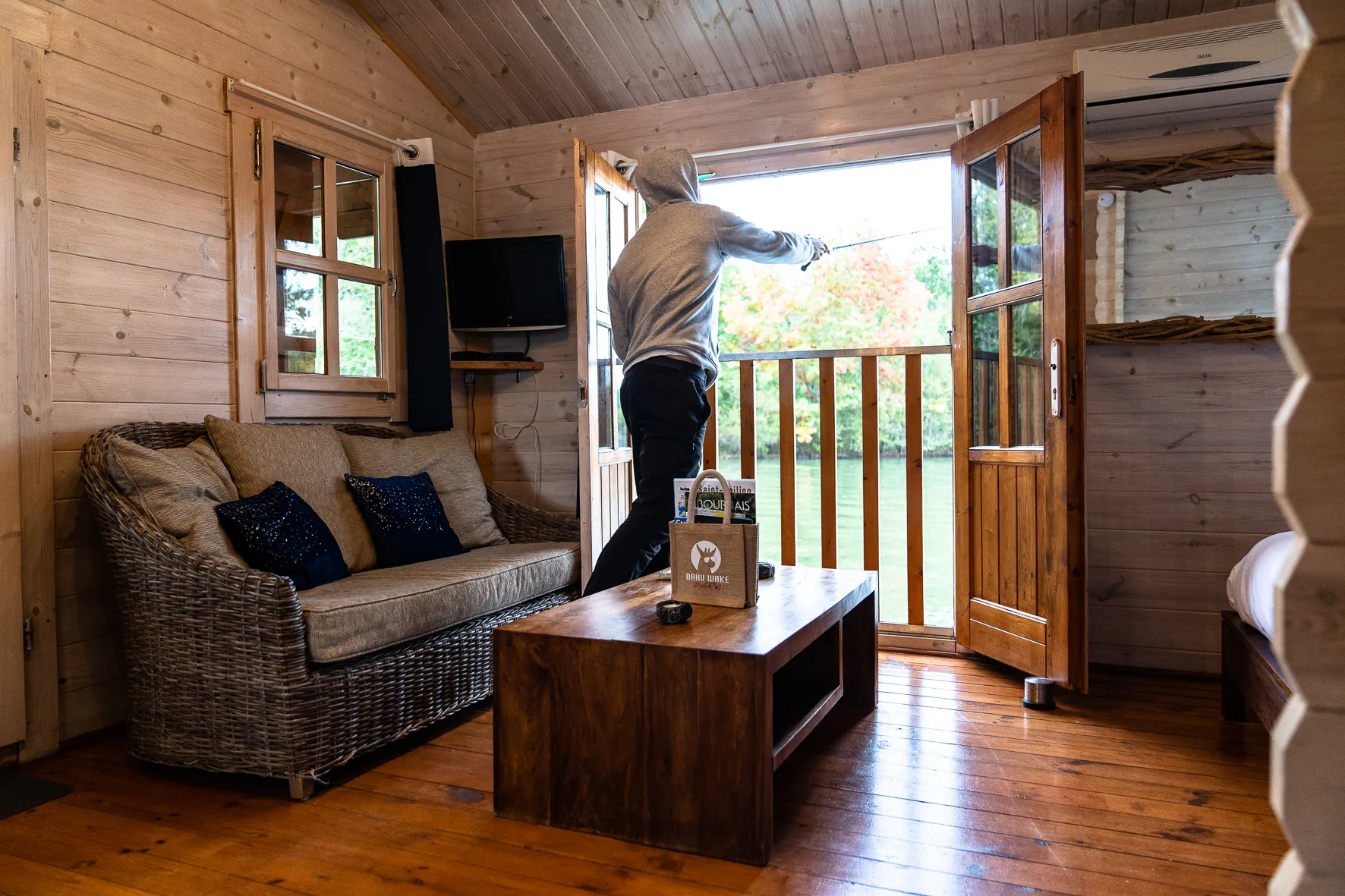 Casting from a floating chalet's living room — Domaine du Dahu