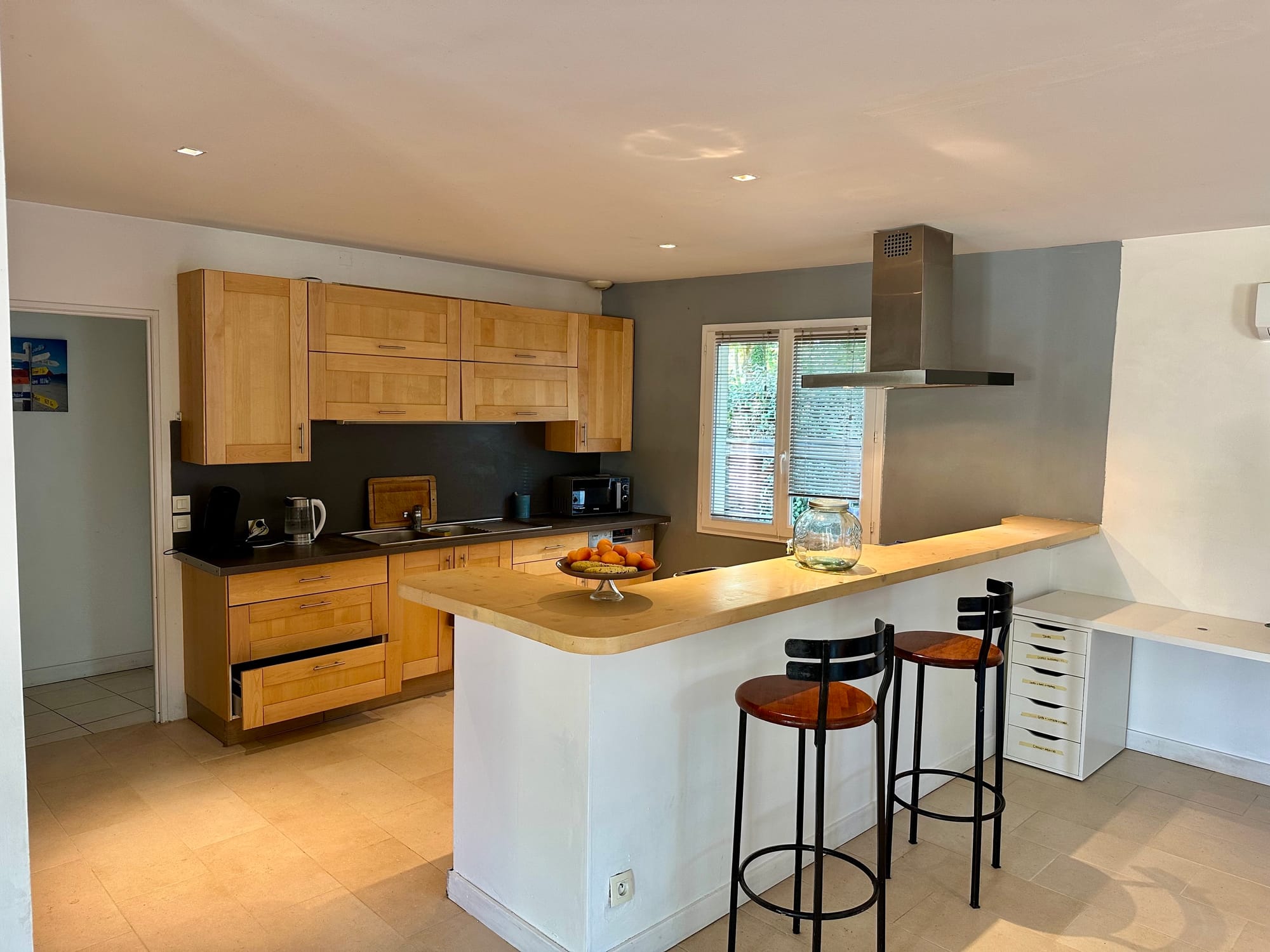 Bright interior with a large bay window